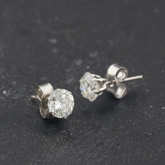 Second Hand Platinum 1.32ct Brilliant Cut Diamond Single Stone Stud Earrings 43171492