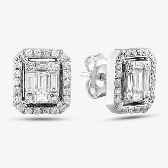 Second Hand 14ct White Gold 1.10ct Diamond Oblong Stud Earrings 431715523