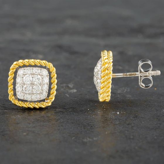Second Hand 14ct Two Colour Gold 0.60ct Brilliant Cut Diamond Cushion Shape Stud Earrings 431715525