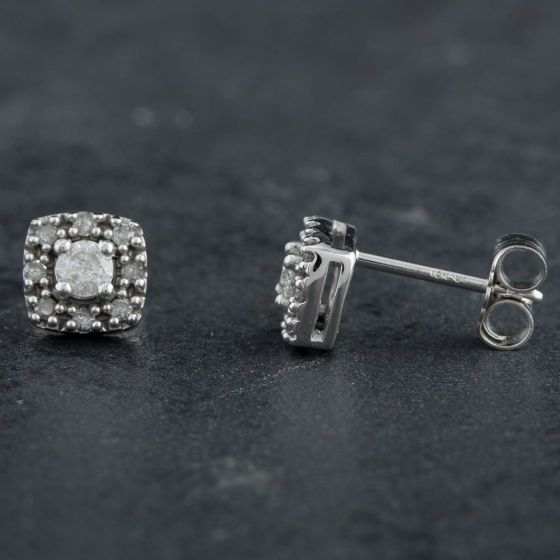 Second Hand 9ct White Gold 0.25ct Brilliant Cut Diamond Cluster Stud Earrings 4317156