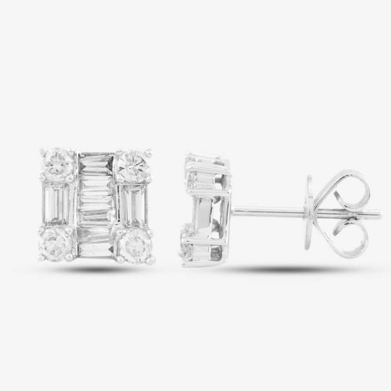 Second Hand 9ct White Gold 0.85ct Diamond Square Stud Earrings 4317165