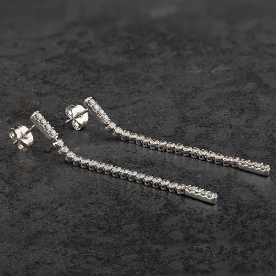 Second Hand 14ct White Gold 1.00ct Brilliant Cut Diamond Dropper Earrings 4317171
