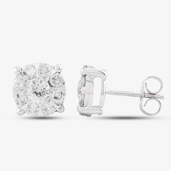Second Hand 9ct White Gold 1.00ct Brilliant Cut Diamond Cluster Stud Earrings 4317172