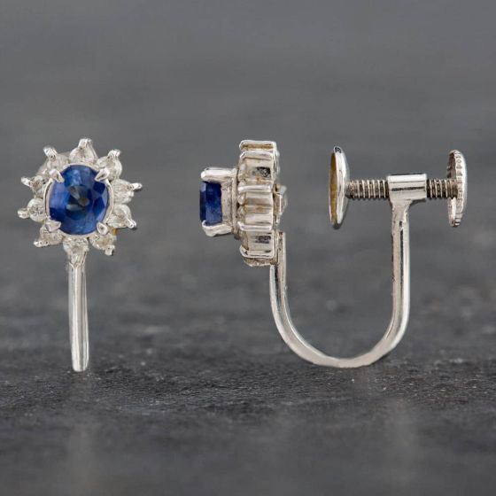 Second Hand Platinum Certificated Sapphire Oval Screw Fitting Stud Earrings 4317187