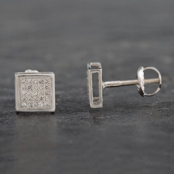 Second Hand White Gold Diamond Square Pave Set Stud Earrings 4317188
