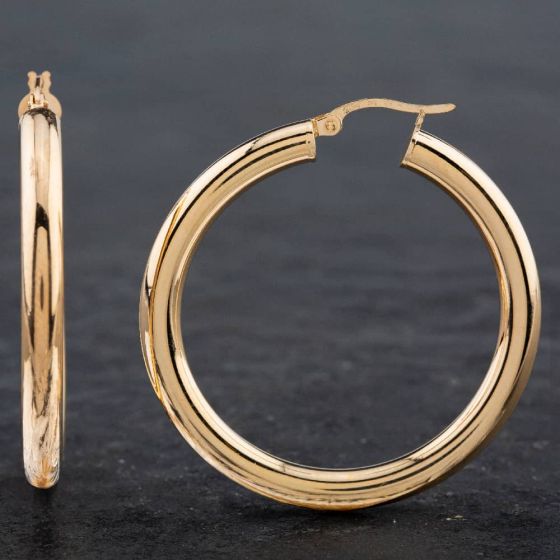 Second Hand 9ct Yellow Gold Large Plain Hoop Earrings 39011910