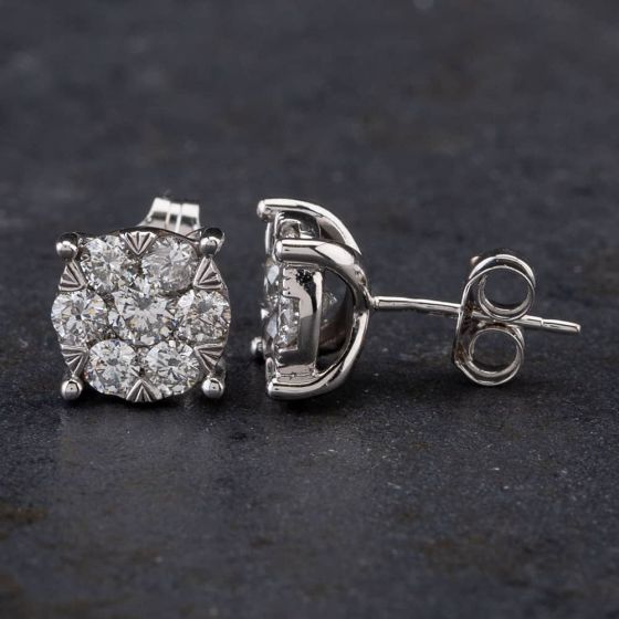 Second Hand 9ct White Gold 1.00ct Diamond Stud Earrings 4317359