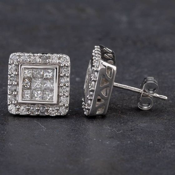 Second Hand 9ct White Gold 1.00ct Diamond Stud Earrings 4317362