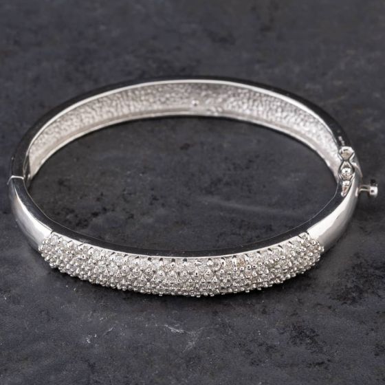 Second Hand 14ct White Gold 3.00ct Brilliant Cut Diamond Hinged Standard Bangle 4321003