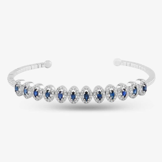 Second Hand 18ct White Gold Sapphire & Brilliant Cut Diamond Flexible 15cm Torque Bangle 4321008