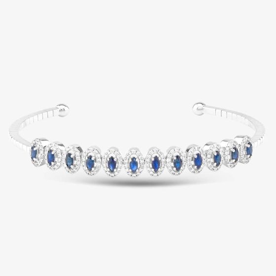 Second Hand 18ct White Gold Marquise Cut Sapphire & Brilliant Cut Diamond Halo Medium Torque Bangle 43211005