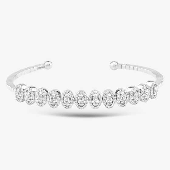 Second Hand 18ct White Gold Marquise & Brilliant Cut Diamond Halo Medium Torque Bangle 43211009