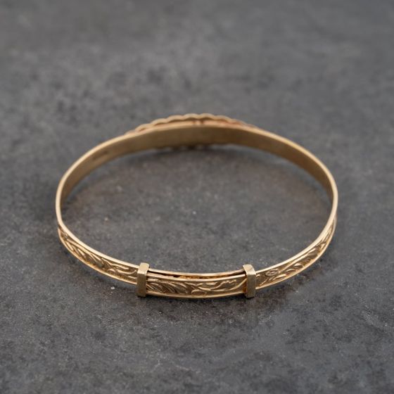 Second Hand 9ct Yellow Gold Patterned Small Expandable Bangle 43211017