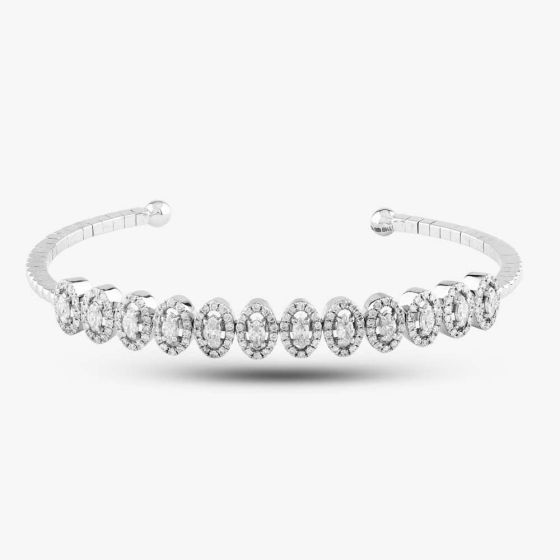Second Hand 18ct White Gold 1.20ct Diamond Multi Cluster 15cm Torque Bangle 4321155120