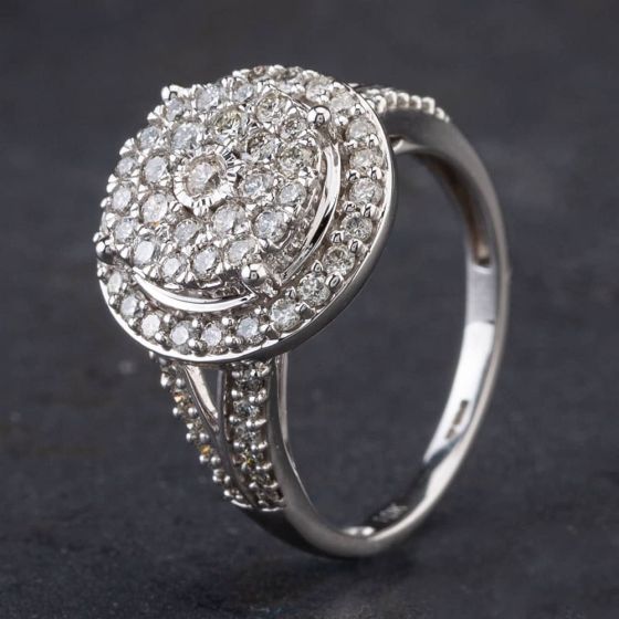 Second Hand 9ct White Gold Diamond Tiered Cluster Ring 4328019