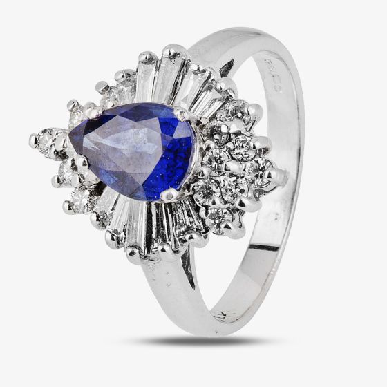 Second Hand 14ct White Gold Sapphire and Diamond Cluster Ring 4328038