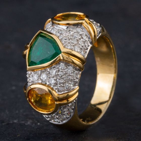 Second Hand 18ct Yellow Gold 3.50ct Multi Stone & 1.30ct Brilliant Cut Diamond Pave Ring 4328136