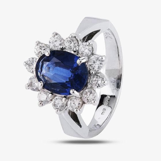 Second Hand 14ct White Gold 1.90ct Sapphire & 0.50ct Diamond Cluster Ring 4328396