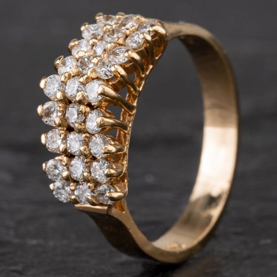Second Hand 9ct Yellow Gold Three Row Diamond Pyramid Ring 4328579