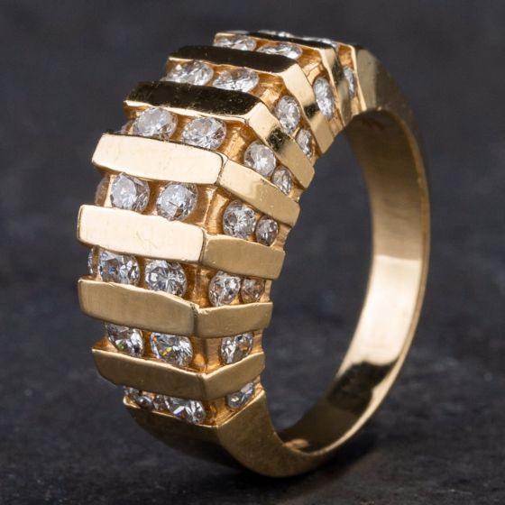 Second Hand 14ct Yellow Gold Diamond Two Row Fancy Ring 4328761