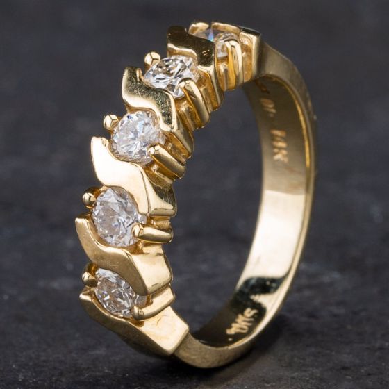 Second Hand 14ct Yellow Gold 1.00ct Diamond Five Stone Half Eternity Ring 4328766