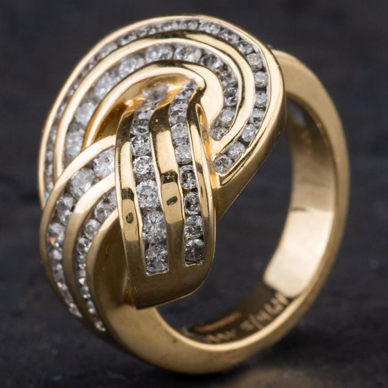 Second Hand 14ct 2 Row Diamond Set Knot Design Cluster Ring 4328784