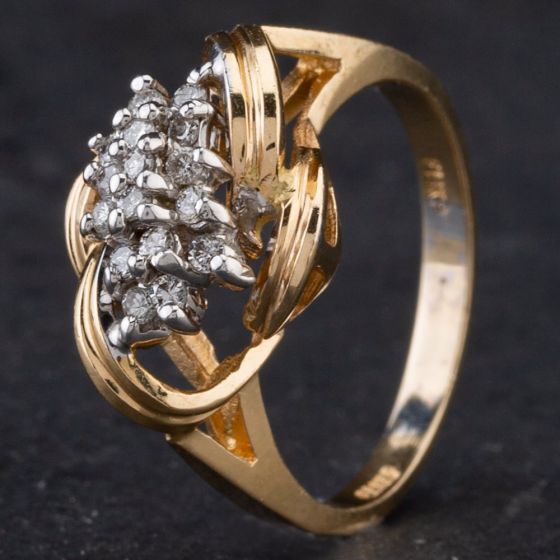 Second Hand 14ct Yellow Gold 3 Row Diamond Cluster Ring 4328792