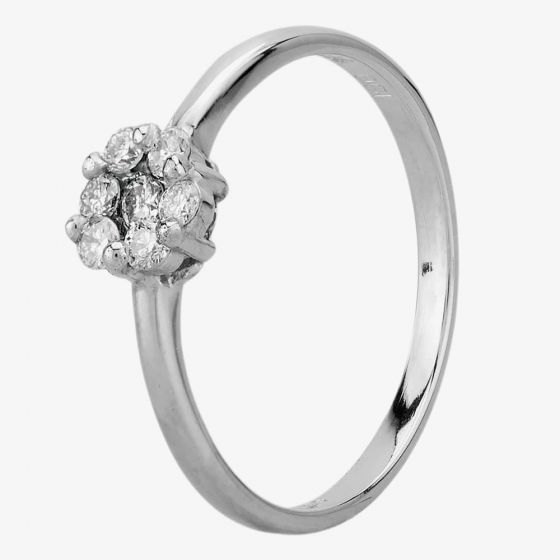 Second Hand 14ct White Gold Seven Stone Diamond Flower Ring 4332157