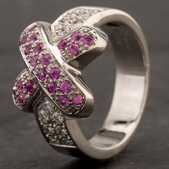 Second Hand 18ct White Gold Pink Sapphire Crossover Ring 4332193