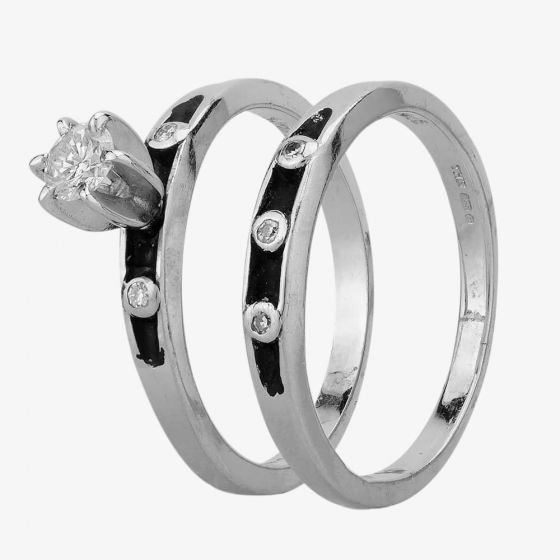 Second Hand 14ct White Gold 0.23ct Diamond Bridal Ring Set 4332234