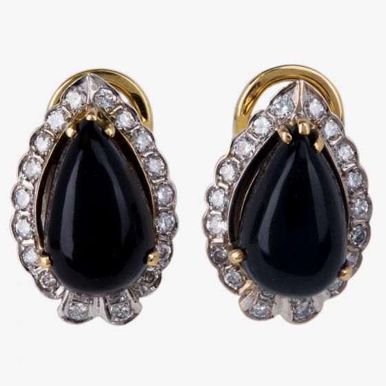 Second Hand 14ct Yellow Gold Onyx and Diamond Clip On Earrings 4333221