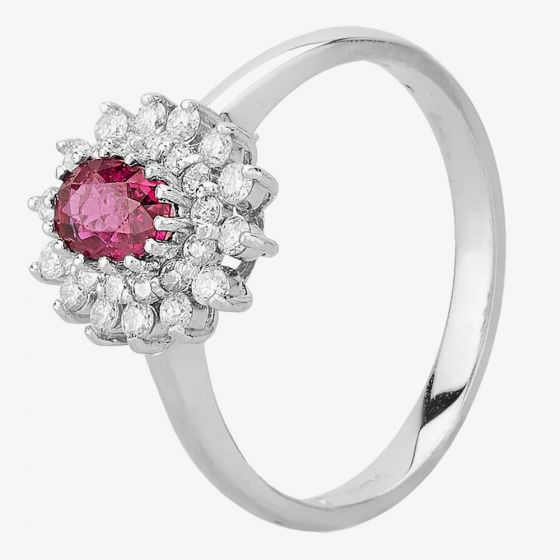 Second Hand 14ct White Gold 0.60ct Ruby & 0.30ct Diamond Cluster Ring 4335048