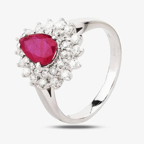Second Hand 14ct White Gold Pear Shaped 1.00ct Ruby & 0.60ct Diamond Cluster Ring 4335055