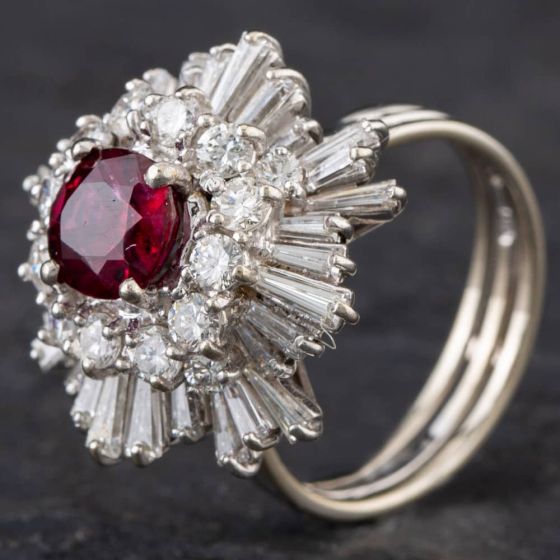 Second Hand 18ct White Gold 1.80ct Ruby & 1.68ct Diamond Oval Spikey Cluster Ring 4335060
