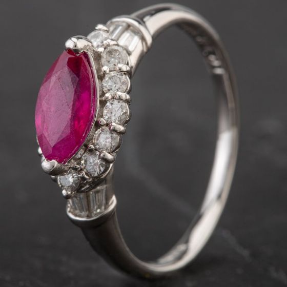 Second Hand Platinum Marquise Ruby and Diamond Cluster Ring 4335071