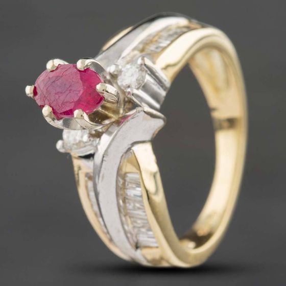 Second Hand 14ct Two Colour Gold Ruby & 0.35ct Diamond Dress Ring 43351002