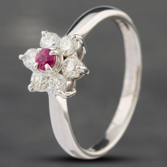 Second Hand Platinum 0.12ct Ruby & 0.44ct Brilliant Cut Diamond Round Cluster Ring 43351008