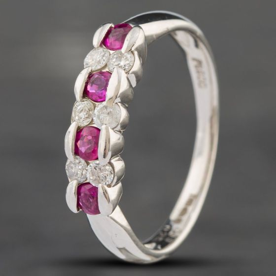 Second Hand Platinum 0.35ct Ruby & 0.25ct Brilliant Cut Diamond Half Eternity Ring 43351009