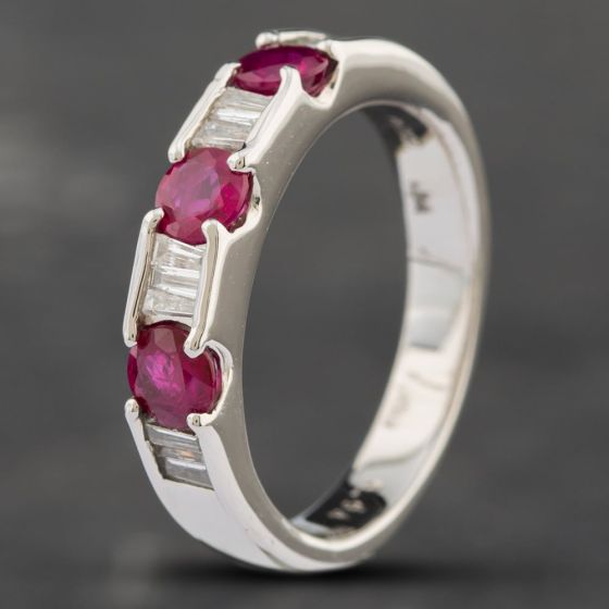 Second Hand Platinum 0.94ct Ruby & 0.18ct Baguette Cut Diamond Half Eternity Ring 43351010