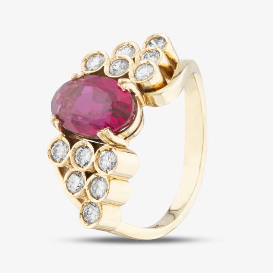 Second Hand 14ct Yellow Gold Certificated 3.00ct Rubellite Tourmaline & 0.70ct Brilliant Cut Diamond Oval Dress Ring 43351018