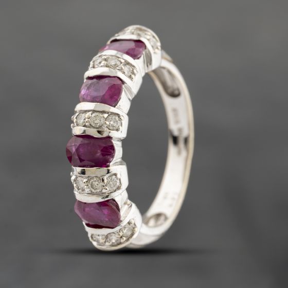 Second Hand 18ct White Gold 1.80ct Ruby & 0.27ct Diamond Half Eternity Ring 43351045