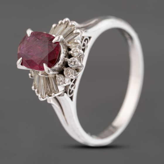 Second Hand Platinum 0.98ct Ruby & 0.30ct Diamond Oval Cluster Ring 43351048