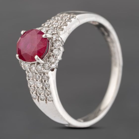 Second Hand Platinum 1.40ct Ruby & 0.37ct Brilliant Cut Diamond Oval Cluster Ring 43351050