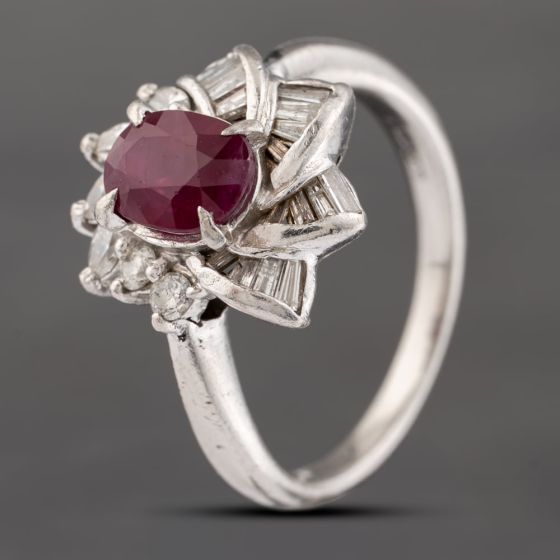 Second Hand Platinum 1.74ct Ruby & 0.53ct Diamond Oval Cluster Ring 43351051
