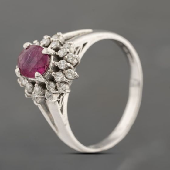 Second Hand Platinum 0.81ct Ruby & 0.26ct Brilliant Cut Diamond Oval Cluster Ring 43351054