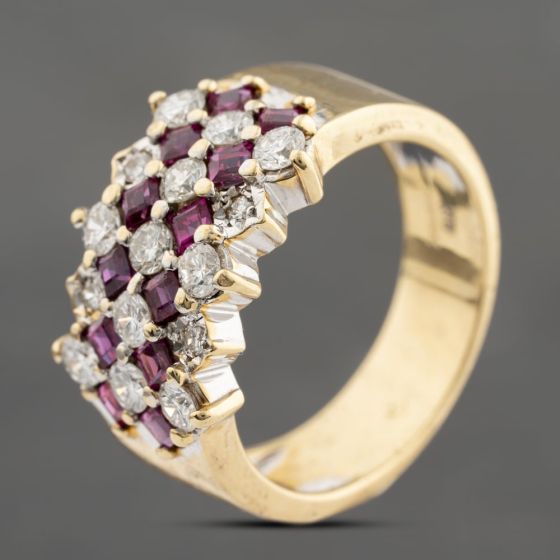 Second Hand 18ct Yellow Gold 0.80ct Ruby & 0.66ct Brilliant Cut Diamond Five Row Ring 43351056