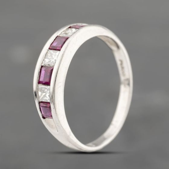 Second Hand Platinum 0.73ct Ruby & 0.43ct Diamond Half Eternity Ring 43351061