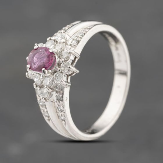 Second Hand Platinum 0.43ct Ruby & 0.36ct Diamond Oval Cluster Ring 43351062