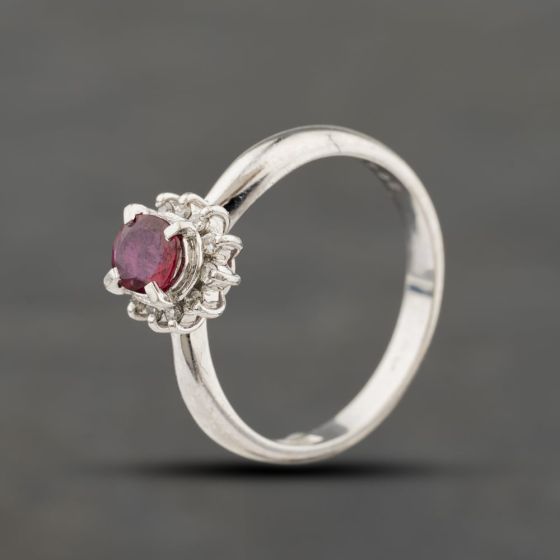 Second Hand Platinum 0.38ct Ruby & 0.08ct Brilliant Cut Diamond Oval Cluster Ring 43351070