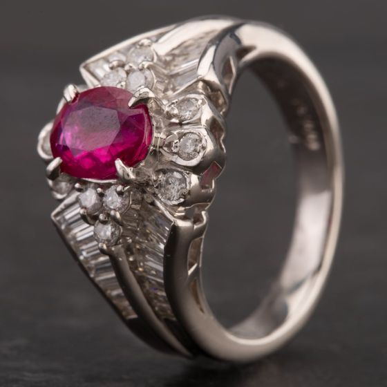 Second Hand Platinum 1.16ct Ruby & 0.96ct Diamond Cluster Ring 4335126